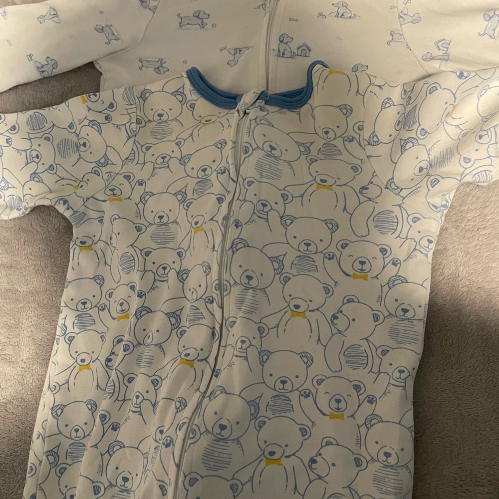 Baby’s Blue and Yellow Bear Print Kids Onesies (2)